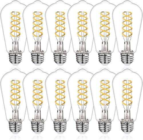 Miniatura 18 de 12 bombillas LED Edison vintage regulables, equivalente a 6 W, 60 vatios, blanco cálido 2700 K, bombilla de filamento LED en espiral flexible 2700K