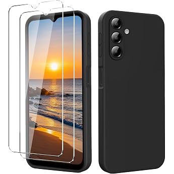 Case for Samsung Galaxy A26 5G with 2 Pieces Tempered Glass Screen Protector Ultra Thin Liquid Silicone with Microfibre Protective Case [Silky Touch] [Shockproof] [Scratch-Resistant] - Black
