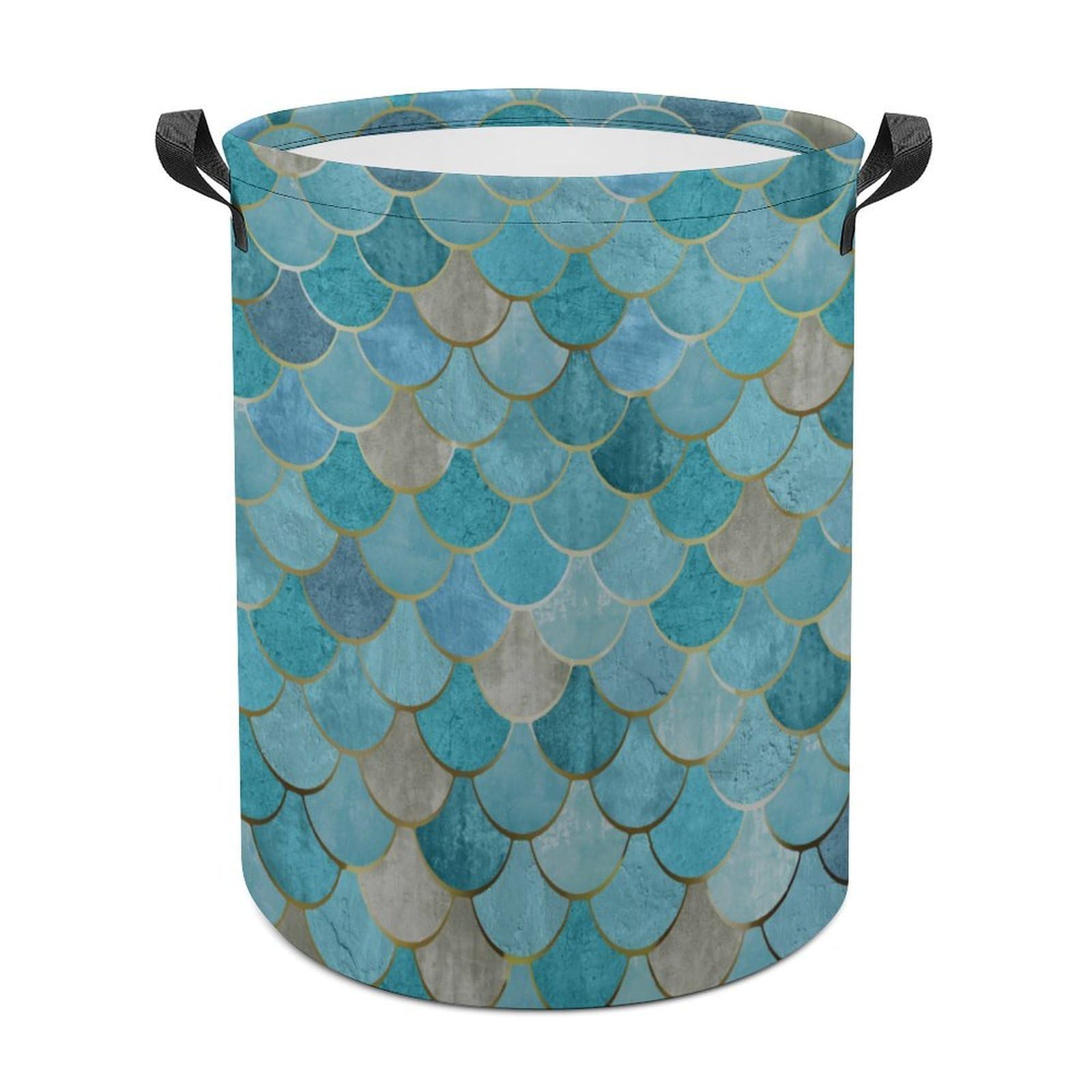 Wlntrophic Laundry Hamper, Gold Mermaid Scale Laundry Basket, Washing Basket with Handle