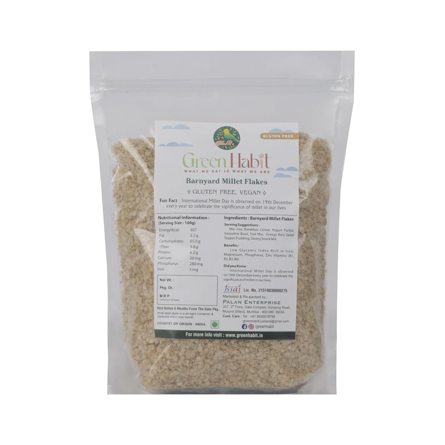 GreenHabit Barnyard Millet Flakes 500gm – Nutritious and Gluten-Free Millets Cereals a.k.a sanwa Poha- High Fiber Breakfast – (Barnyard millet flakes, 500 gm)