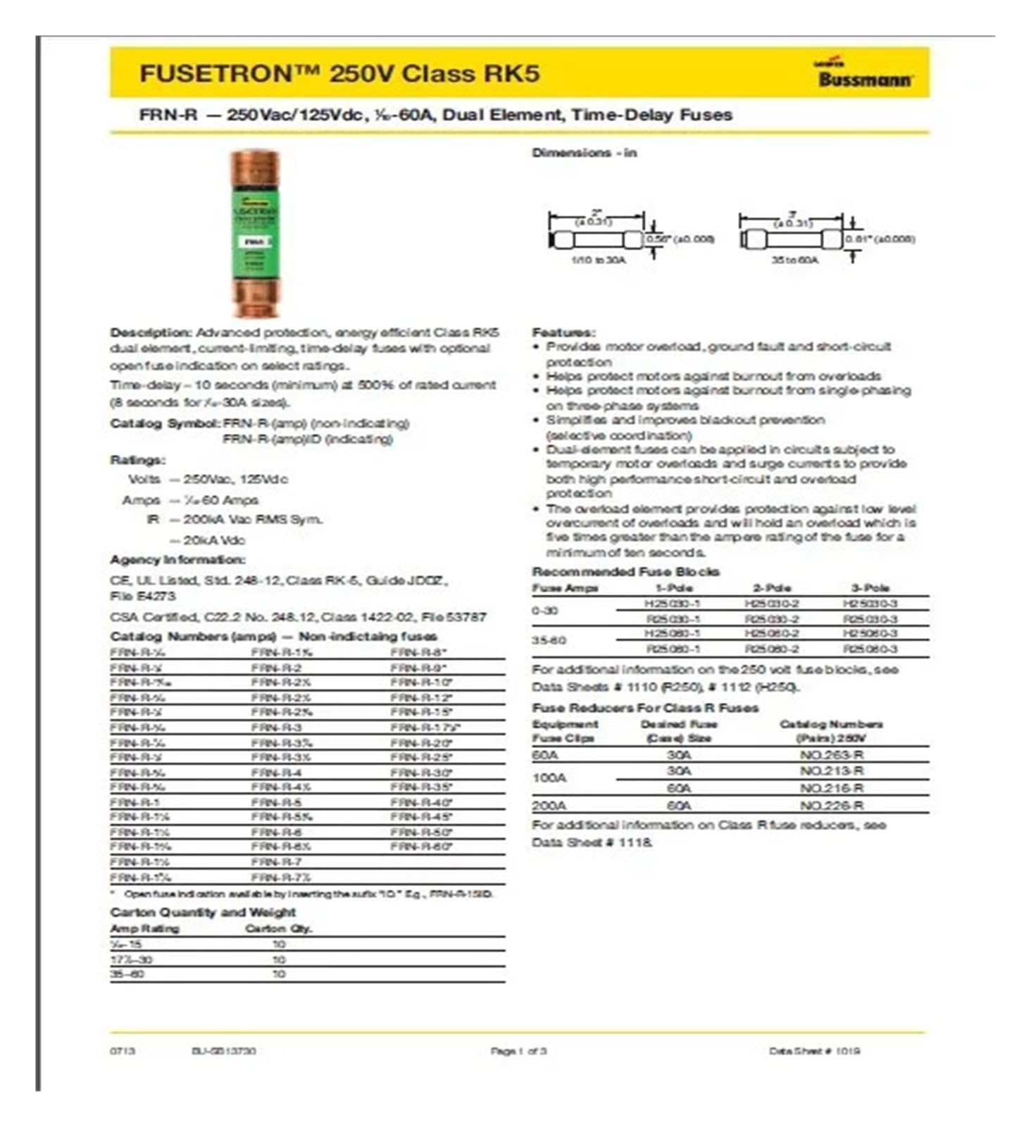 Fusibile di ritardo FRN-R 40, 20 x 76 mm, 40 A, 250 V
