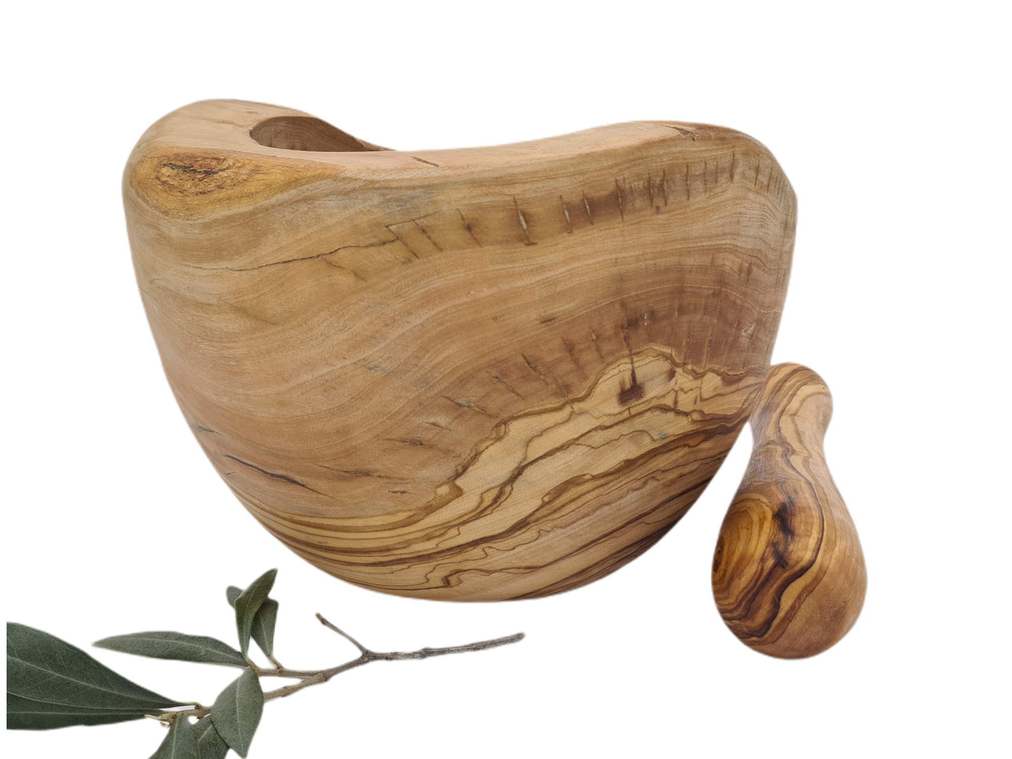 Mortaio In Granito Con Pestello - Base Legno Quercia Per Spezie E Erbe