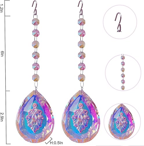Miniatura 4 de 2 colgantes colgantes de 2.9 pulgadas  2.913 in de hoja perenne de árbol de hoja perenne, prisma de cristal para ventana, pared y decoración de