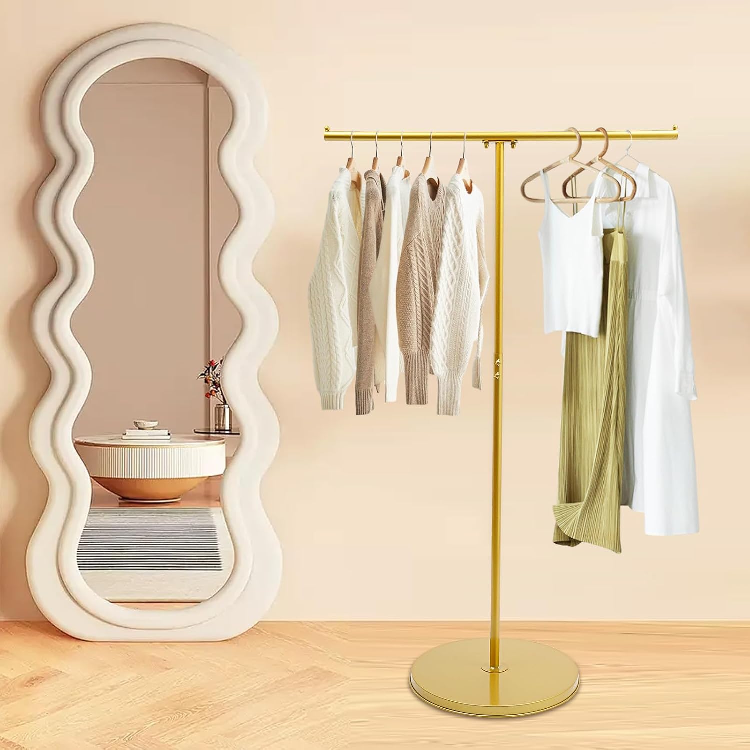 Retail Display Stand Garment Rack, Floor Standing Gold Clothing Rack, Clothes Scarf Ties Coat Belts Trousers Hanger Storage Rack for Boutiques, Bedroom, Commercial Shop,Closet, Laundry