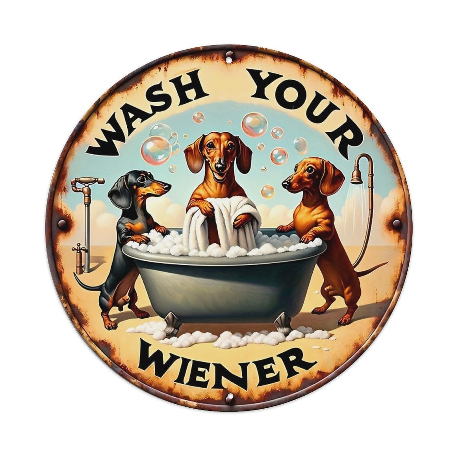 Wash Your Wiener Dogs Bathtub Retro Metal Tin Sign, Vintage Metal Poster for home, Gaming Room, Studio Workshop,Bar,Garage Wall Art Decor 8x8 inch