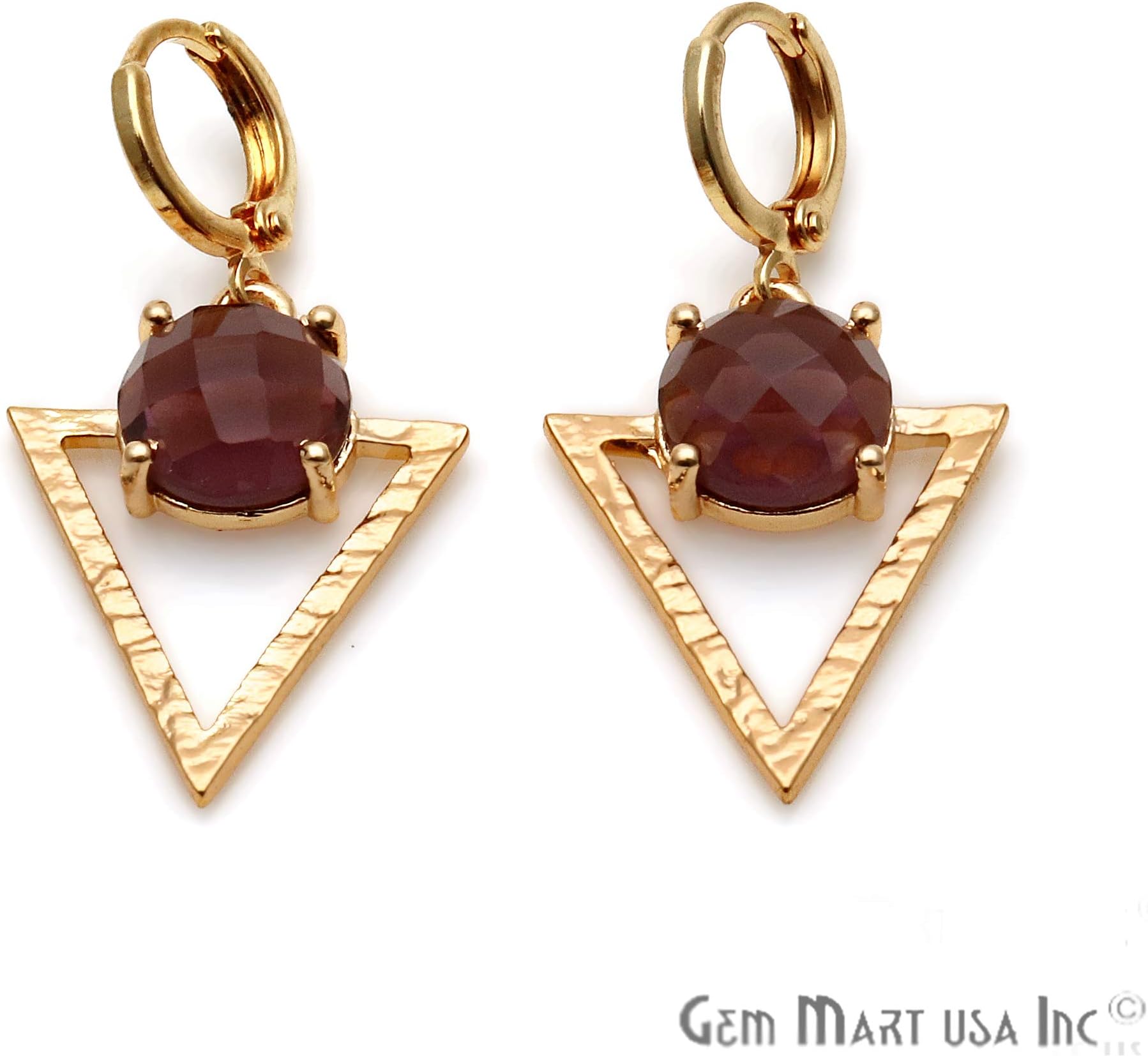 Hydro Amethyst Gold Plated Earring, Round Gemstone Prong Setting, Triangle Shaped Gold DIY Earring Connector, Single Bail Connector, 27X20MM (GPHA-90027)