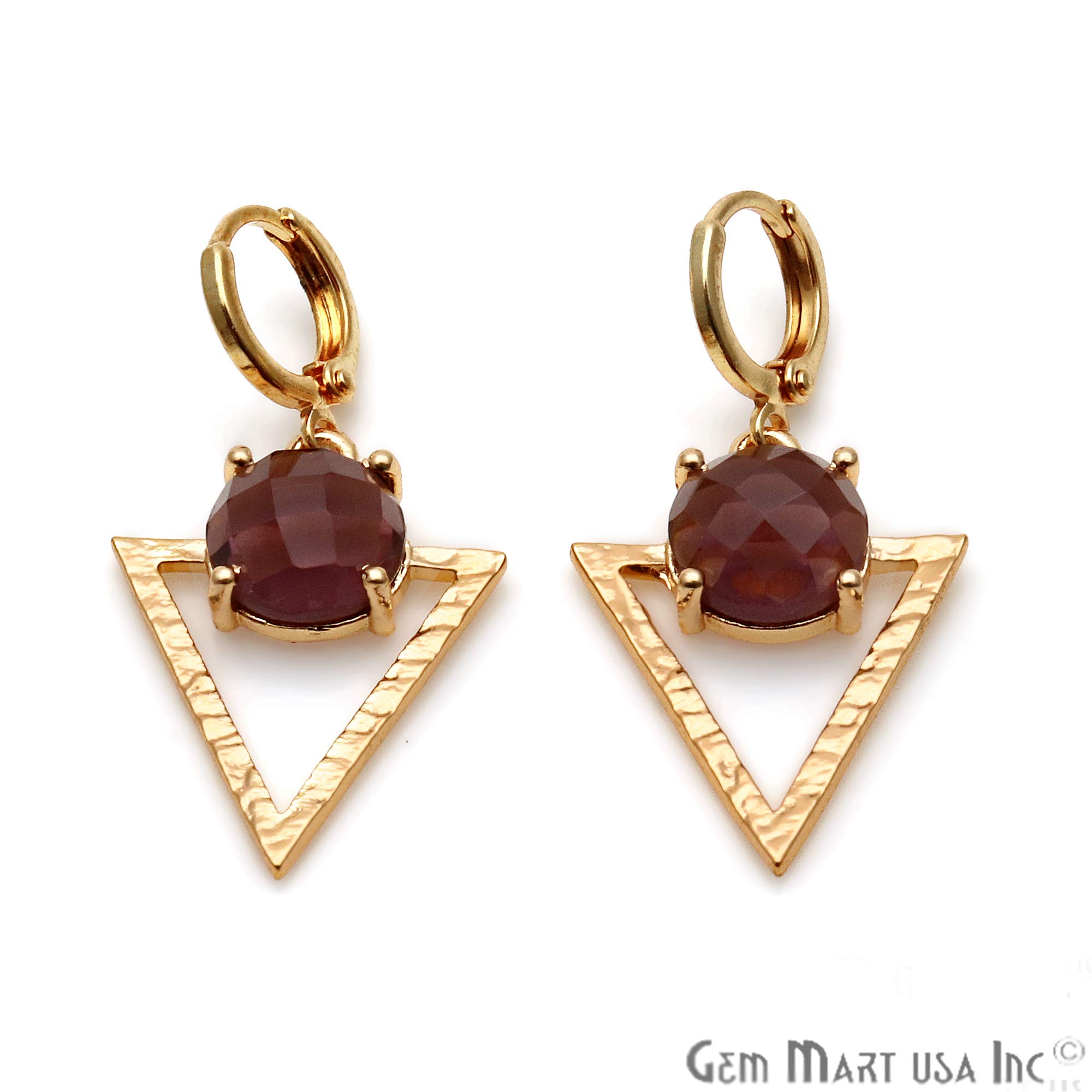 Hydro Amethyst Gold Plated Earring, Round Gemstone Prong Setting, Triangle Shaped Gold DIY Earring Connector, Single Bail Connector, 27X20MM (GPHA-90027)