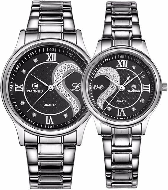 DREAMING Q&P fq-102 Pair of Romantic Stainless Steel Wrist Watches for Men and Women Set of 2