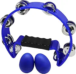 Hordion Tambourine Metal Jingles, Mão Percussão Meia-Lua Pandeiros Instrumento Musical para Adultos Entusiastas de Música Festa, Azul
