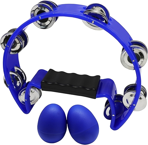 Hordion Tambourine Metal Jingles, Mão Percussão Meia-Lua Pandeiros Instrumento Musical para Adultos Entusiastas de Música Festa, Azul