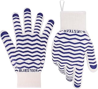 Oven Gloves 932°F Heat Resistant Oven Mitts with Fingers, Heat Proof BBQ Grill Gloves Silicone Grip Fireproof Gloves for Kitchen Cooking Grilling Baking