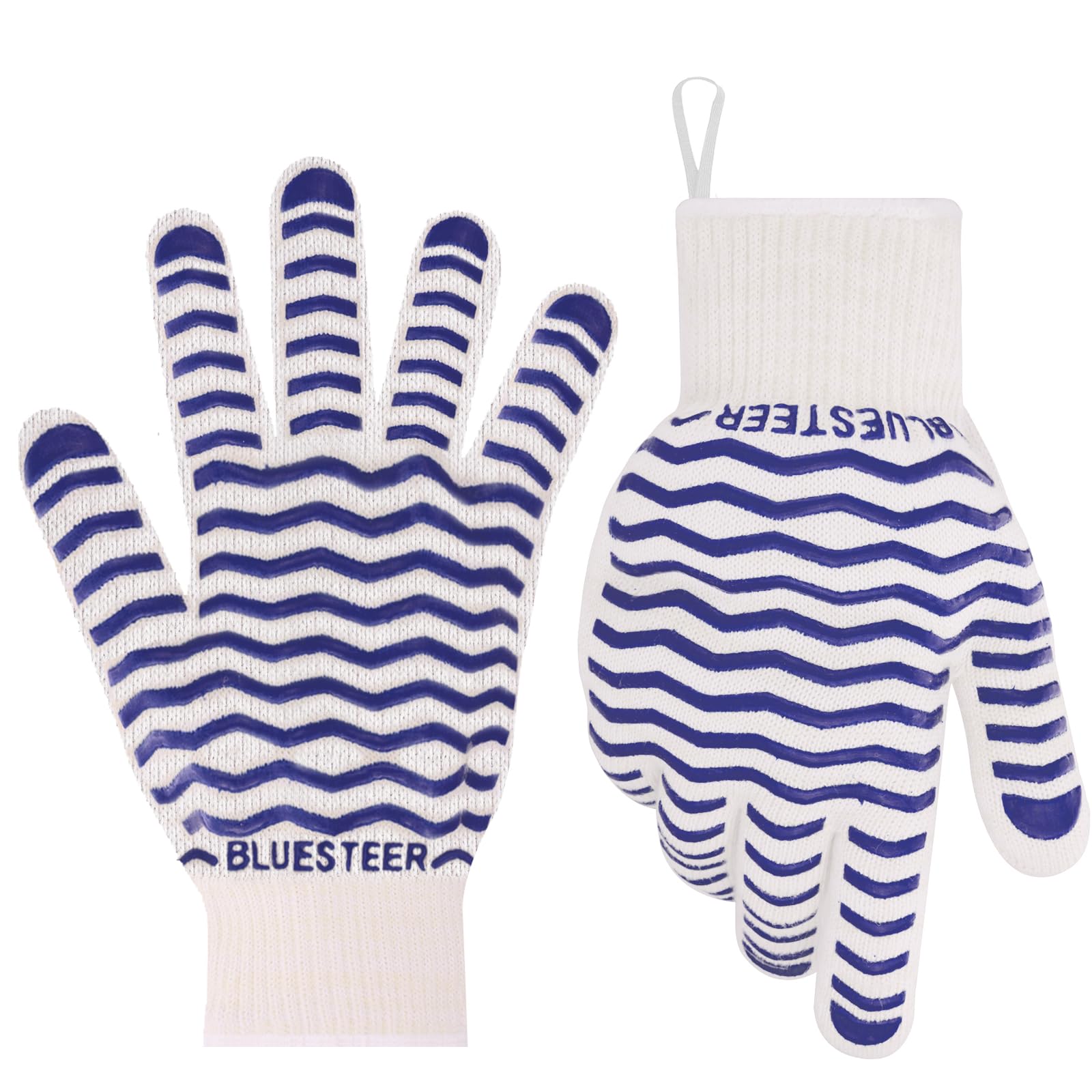 BLUESTEER Oven Gloves 932°F Heat Resistant Gloves Oven Mitts with Fingers Grill Gloves Heat Proof BBQ Gloves Silicone Grip Fireproof Gloves for Kitchen Cooking Grilling Baking