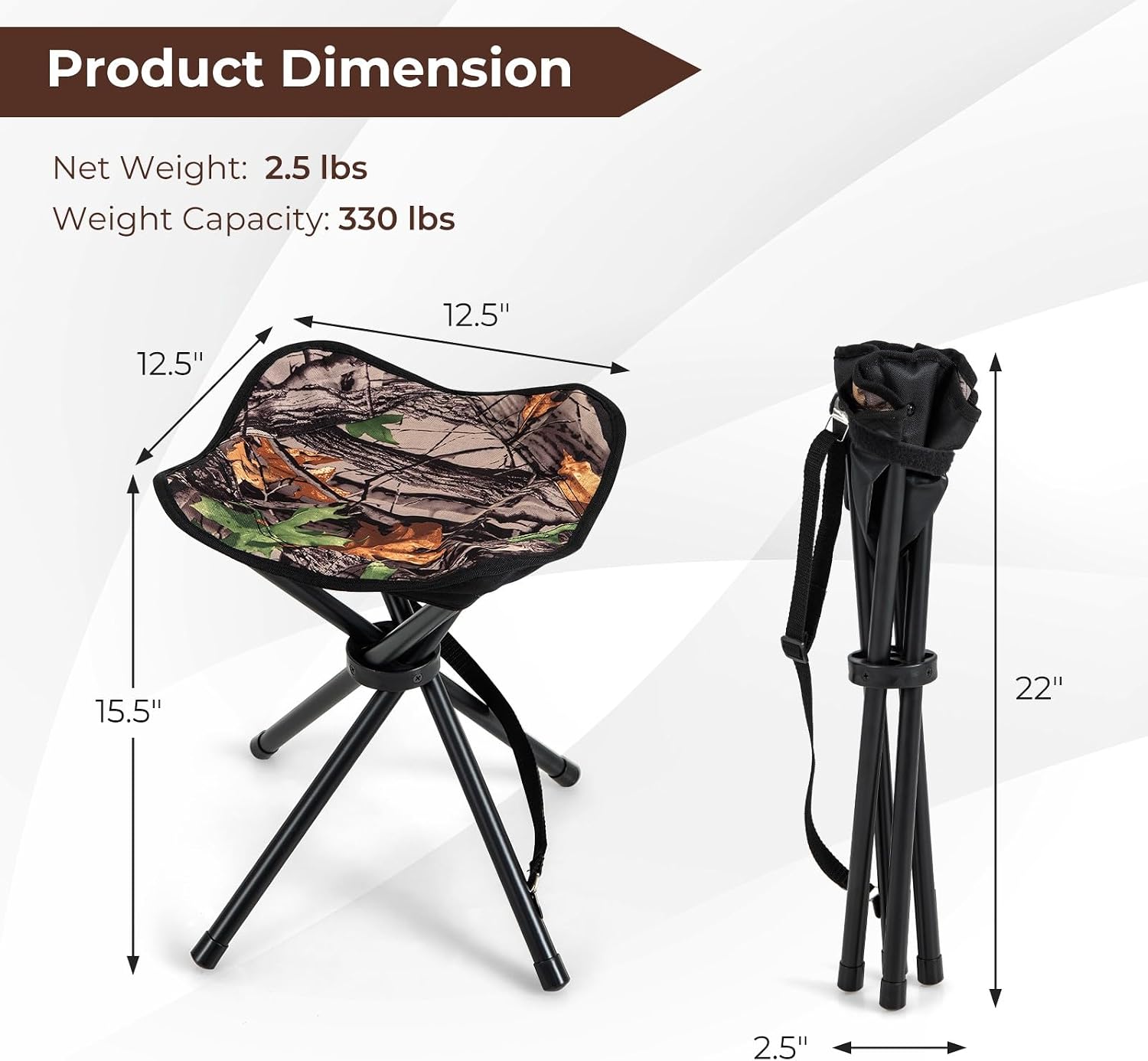 2 Pack Folding Hunting Stool Portable Tripod Seat w/Shoulder Strap for Camping