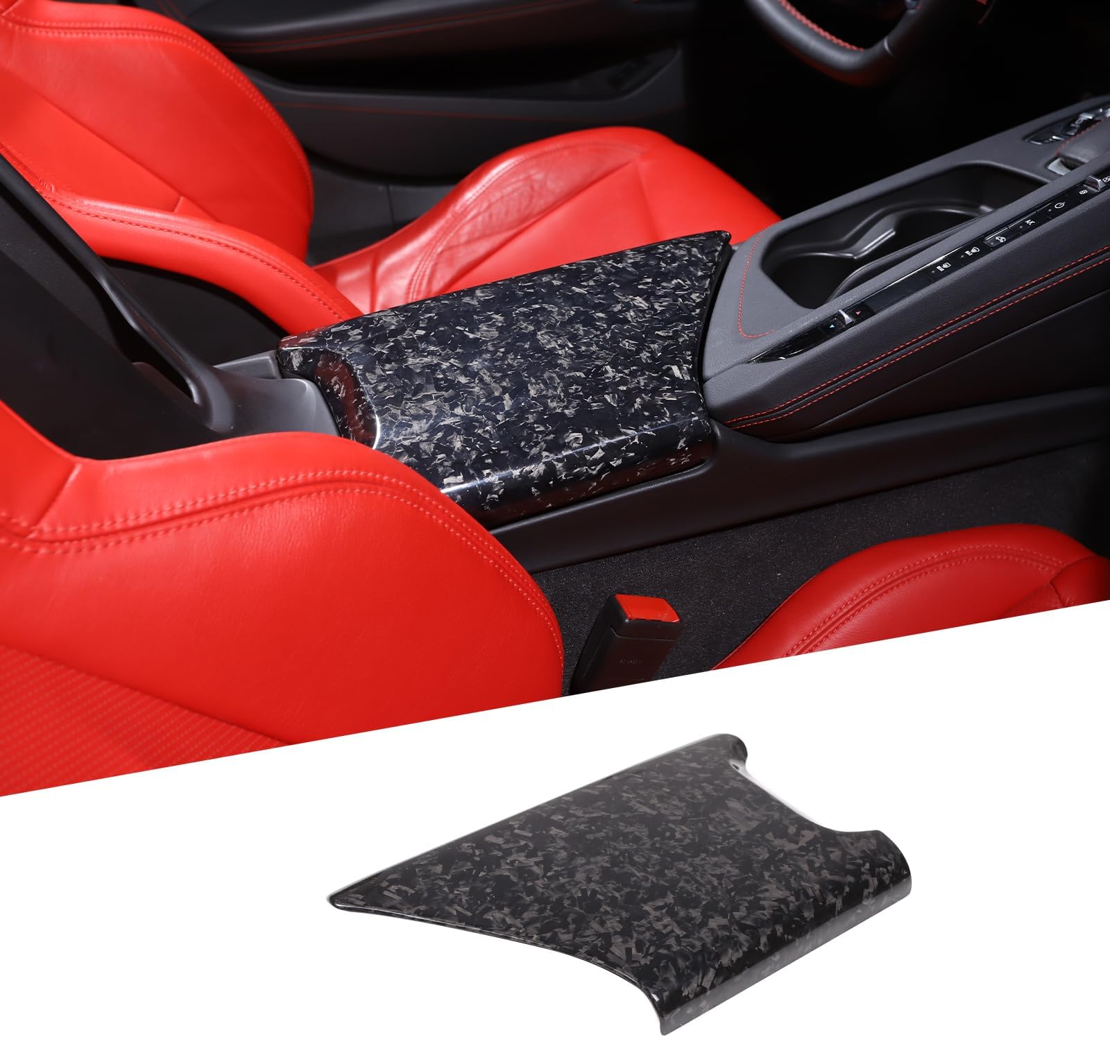 Real Carbon Fiber Armrest Box Panel Cover Compatible with Chevrolet Corvette C8 2020-2024, Center Console Armrest Container Storage Tray Protection Cover (Forged Grain)