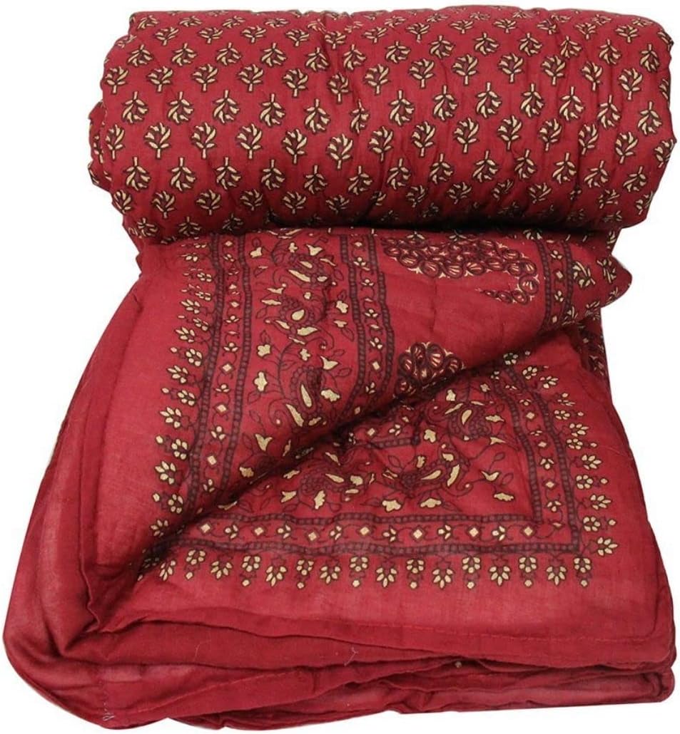 Buy SVT Traditional Famous Jaipuri Beautiful Floral Print in White and Blue Jaipuri Rajai/Razai