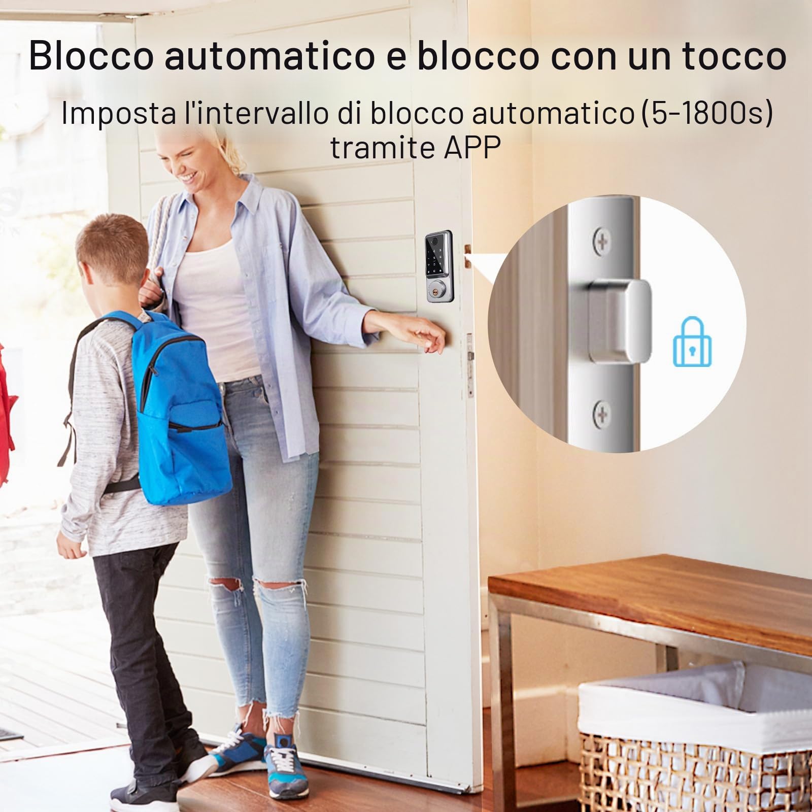 Smart Lock 5 in 1 serratura elettronica per porta con Wi-Fi e Bluetooth, controllo tramite app con tastiera touch per garage, hotel, ufficio