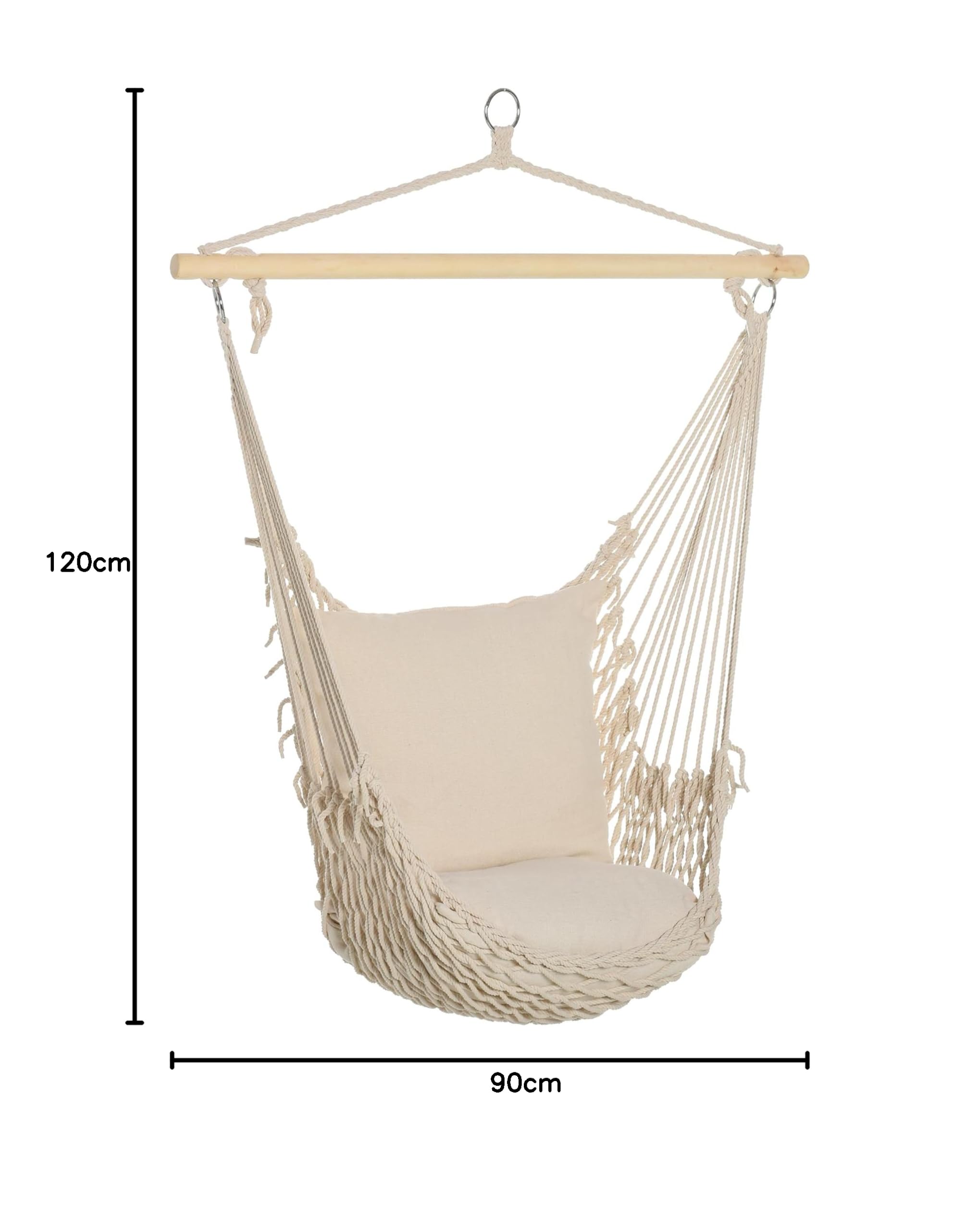 Outsunny Fauteuil Suspendu extérieur et intérieur, Chaise Suspendue Portable avec Coussins, Tissage en Coton, siège Suspendu extérieur, Chaise hamac balançoire, Charge 120 Kg, Blanc