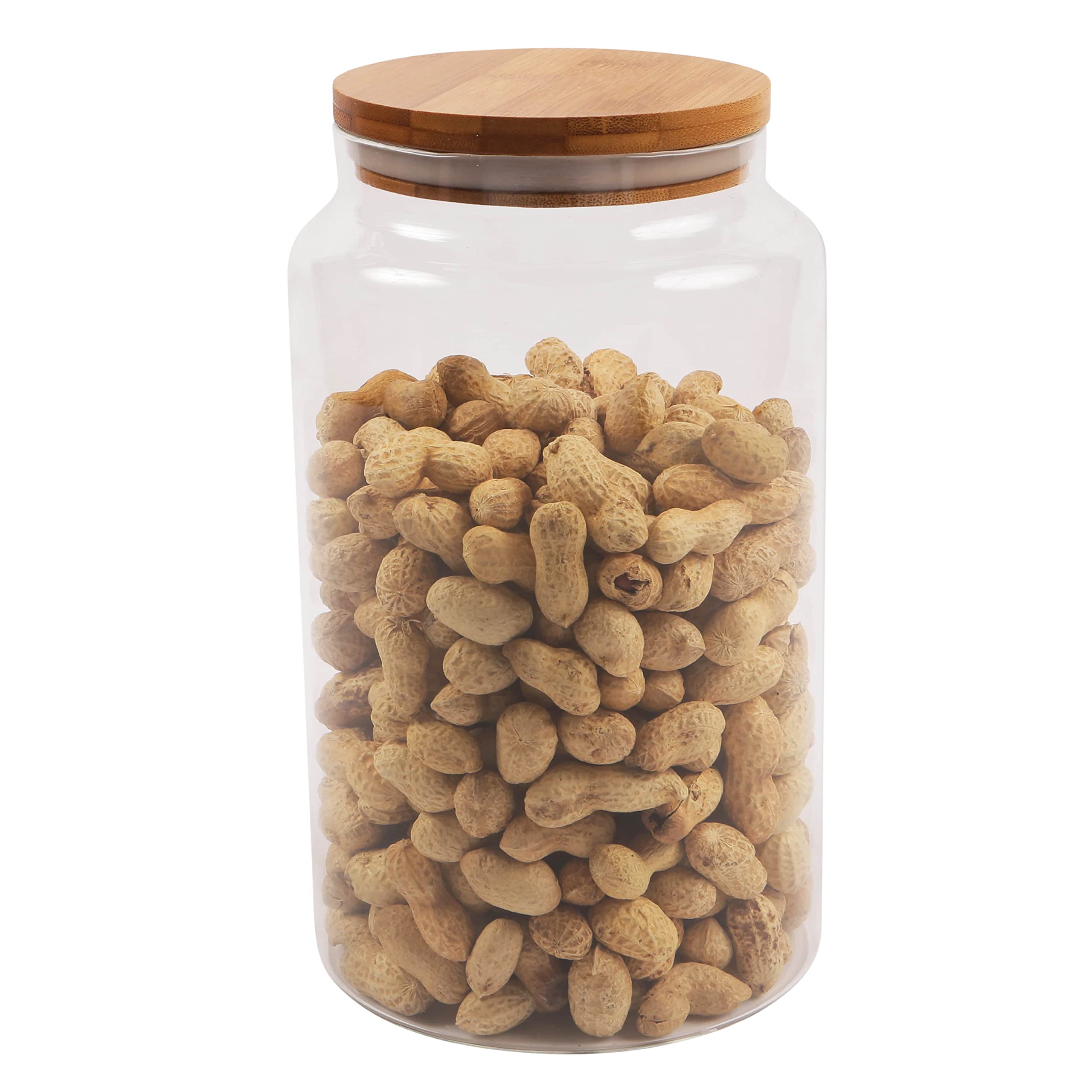 ORNAMI Wide Mouth Large Glass Jar with Natural Bamboo lid, Airtight Clear Canister Biscuits Jar - 4L