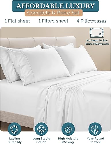 Miniatura 3 de Juego de sábanas tamaño King de Casa Platino, juego de 6 piezas de sábanas 100% algodón con acabado de satén suave como la mantequilla de 500 hilos,