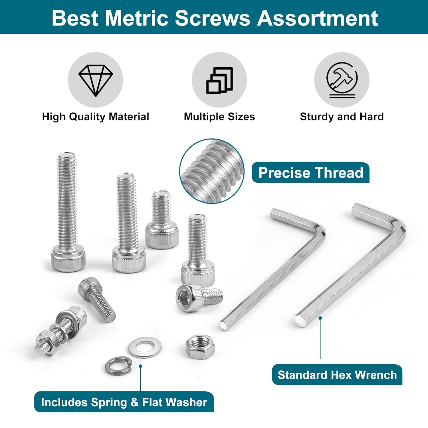 SATANTECH 1600Pcs Metric Screw Assortment,M2 M3 M4 M5 Metric Bolt Assortment ,304 Stainless Steel Metric Machine Screws,Hex Socket Head Cap Screws Nuts And Bolts Assortment Kit With Flat & Lock Washers