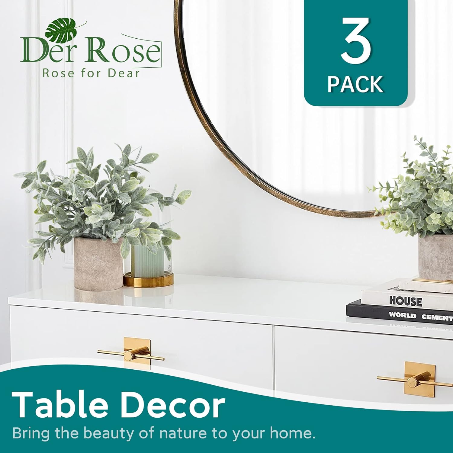 Der Rose Bundle of 3 Packs Fake Plants and 2 Packs Fake Plants for Room Home Office Farmhouse Bathroom Decor