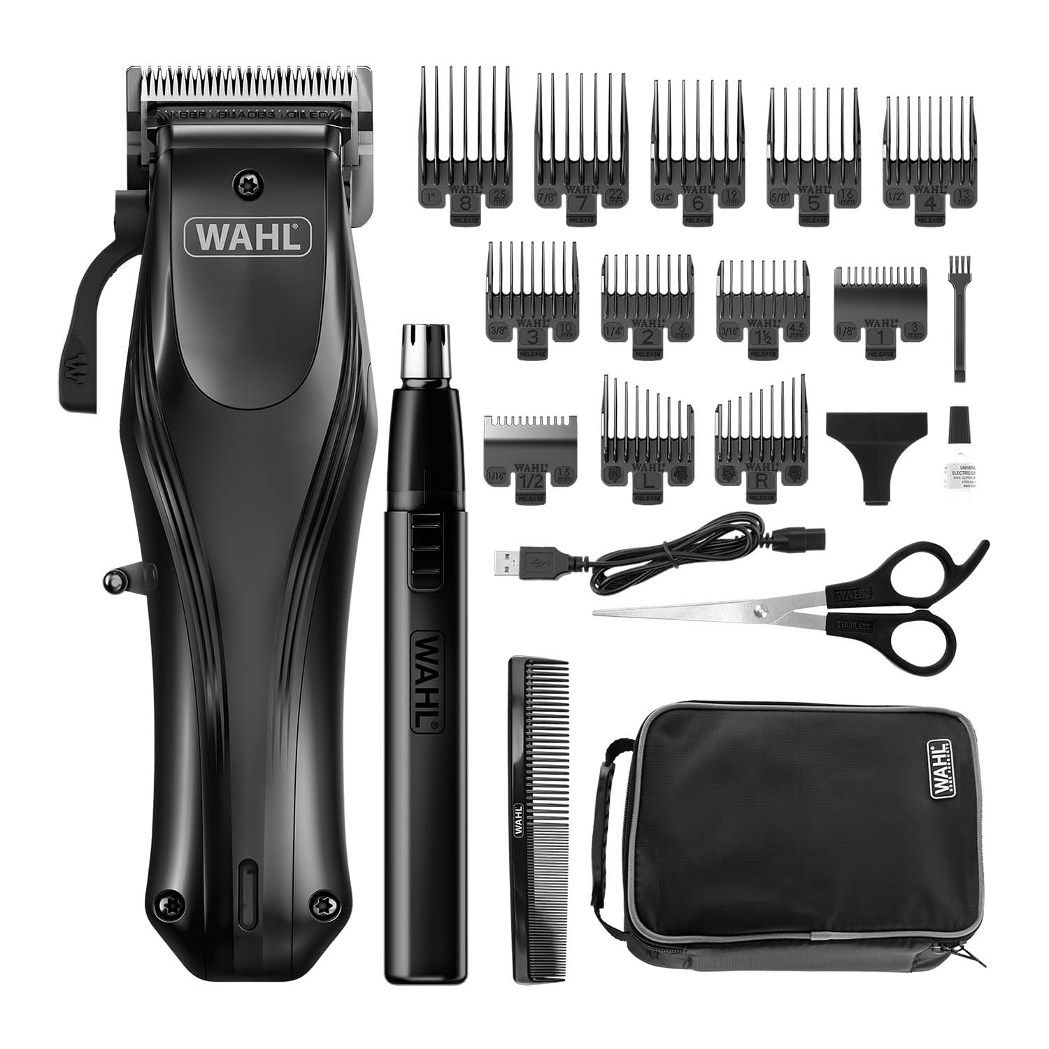 WAHL Rapid Clip, tondeuses à cheveux pour hommes, rechargeable par USB, tonte des poils des oreilles/du nez, bras conique, coupes de cheveux complètes à domicile, batterie lithium-ion