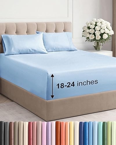 Miniatura 49 de Juego de sábanas de bolsillo extraprofundo, transpirables, refrescantes, suaves, de ajuste fácil, sin arrugas y cómodas, para hotel, 7 piezas
