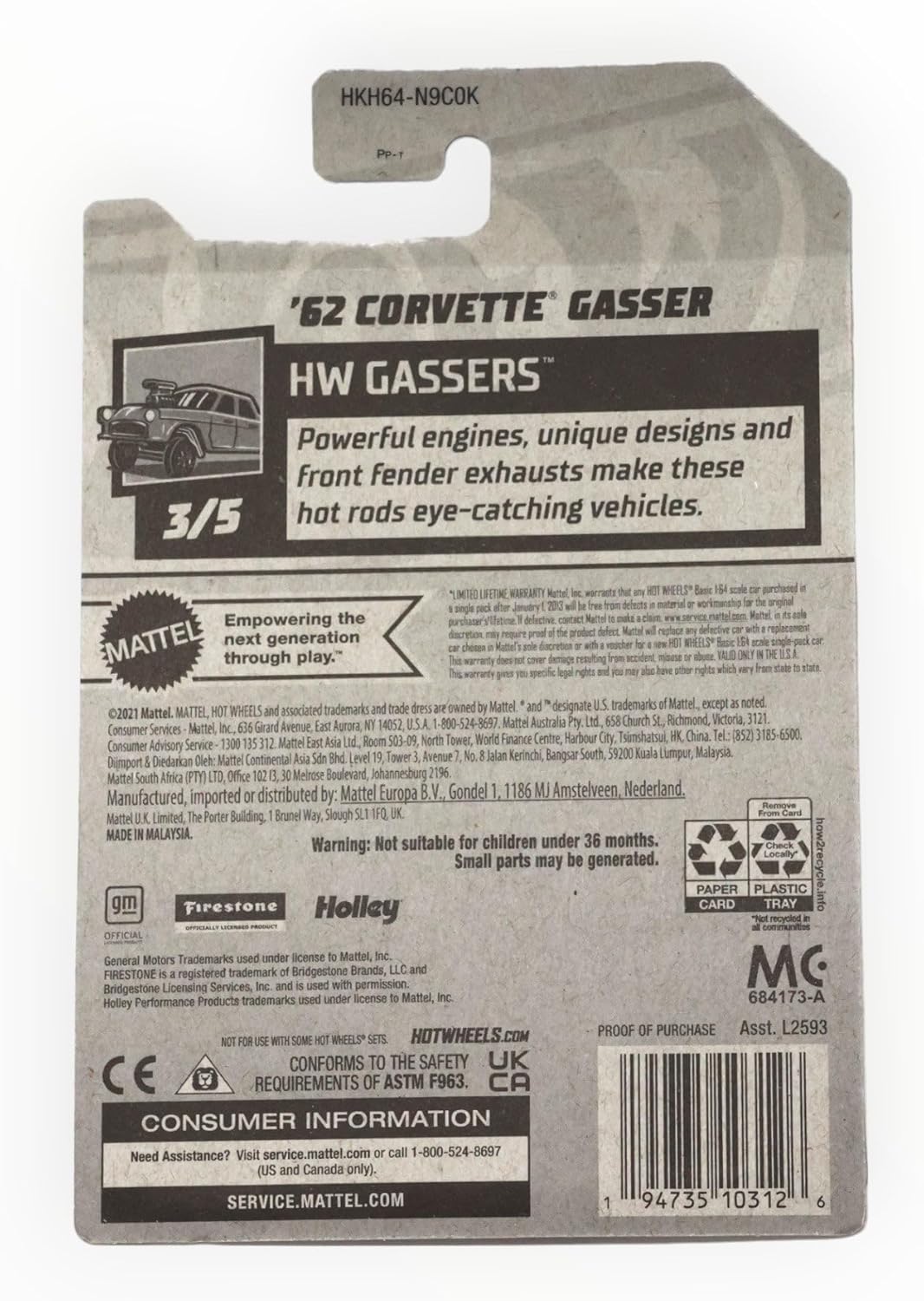 Back of Hot Wheels '62 Corvette Gasser packaging