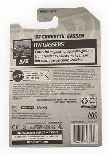 Miniatura 2 de Hot Wheels Modelo de automóvil fundido a presión Corvette Gasser a escala 1:64, rojo, 6 x 6 x 4 pulgadas, acción de tracción, a partir de 3 años