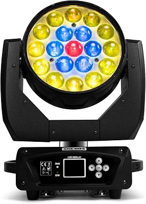 SHEHDS Moving Head Light LED 19x15W RGBW 4in1 B/Wash/Zoom Effect Stage Lights Professional DMX512 & Sound Activated Control DJ Lights for Party Wedding Disco and Nightclub - 1 Pack