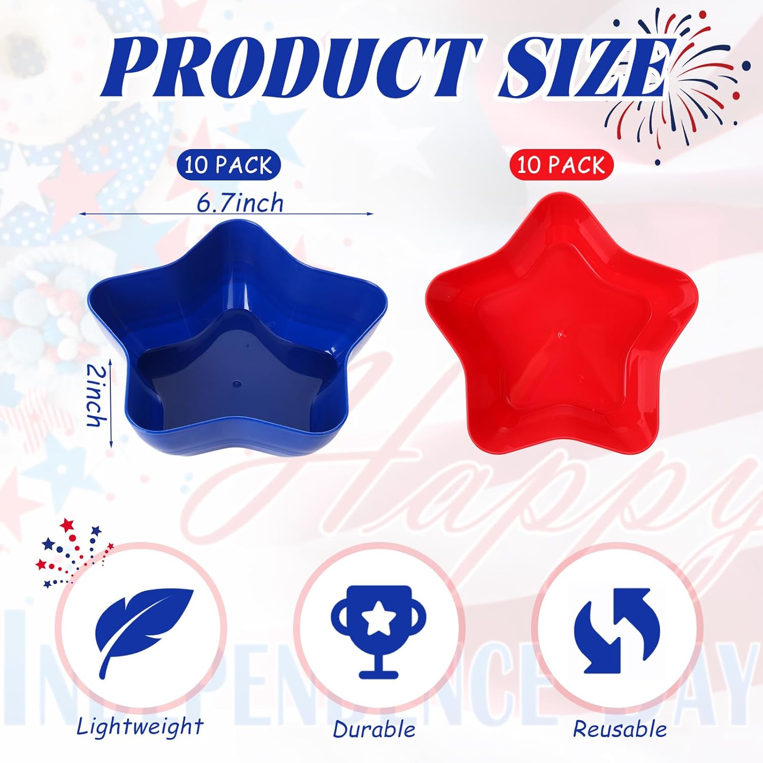 Honeydak 20 Pcs Star Shaped Dessert Bowls Red Blue Star Bowls Patriotic Dishes Plastic Candy Snack Fruit Dishes for BBQ Party Favors