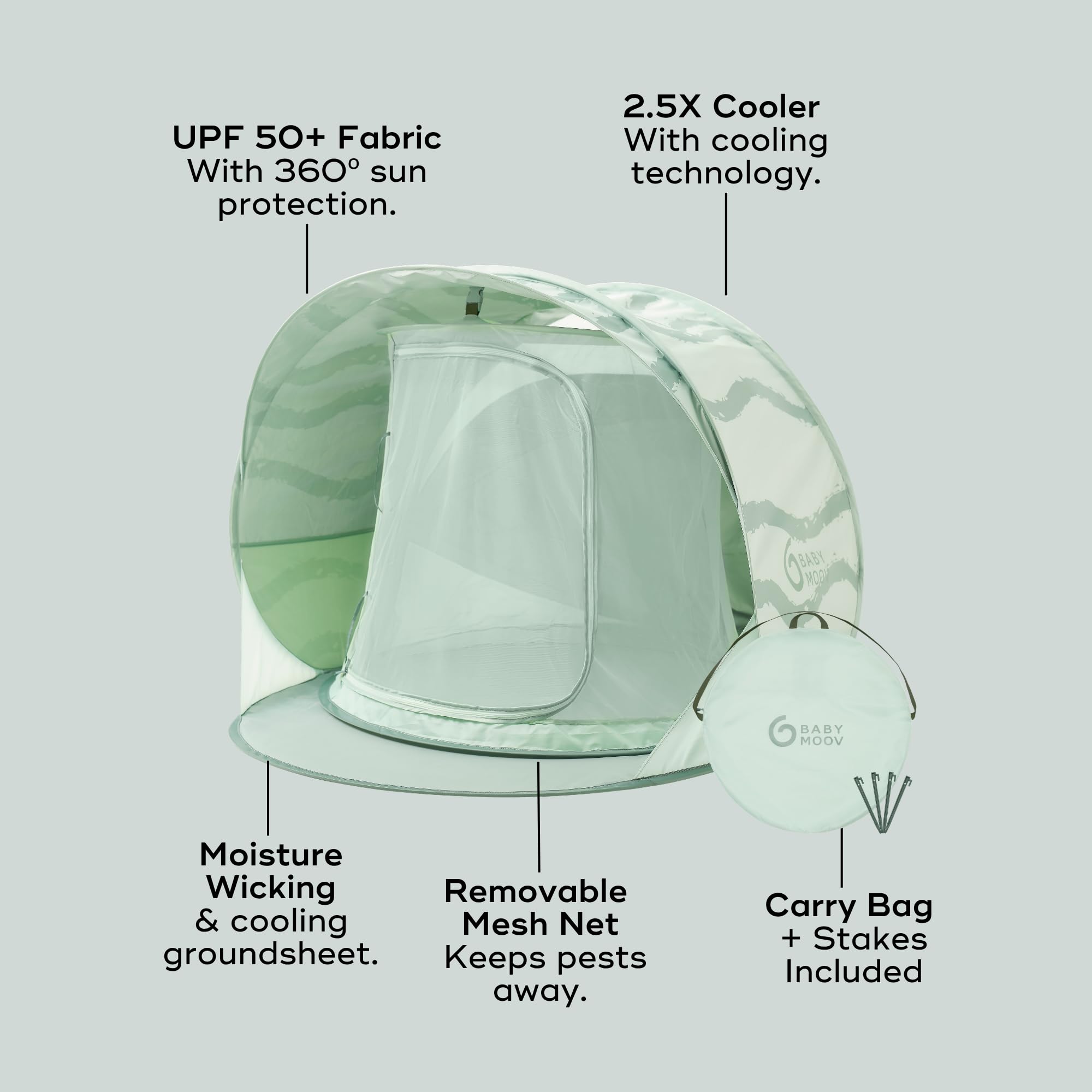 Babymoov Moov & Protect Tente de Plage Anti-UV pour bébé avec moustiquaire intégrée, Portable, Vert Lagon (édition été 2025)