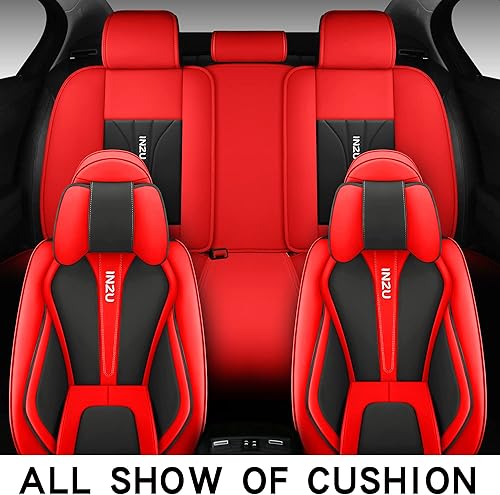 Miniatura 11 de INZU Lindas fundas de cuero para asientos delanteros y traseros, para sedán, SUV, 5 asientos, juego completo de ajuste universal (negro y rosa)