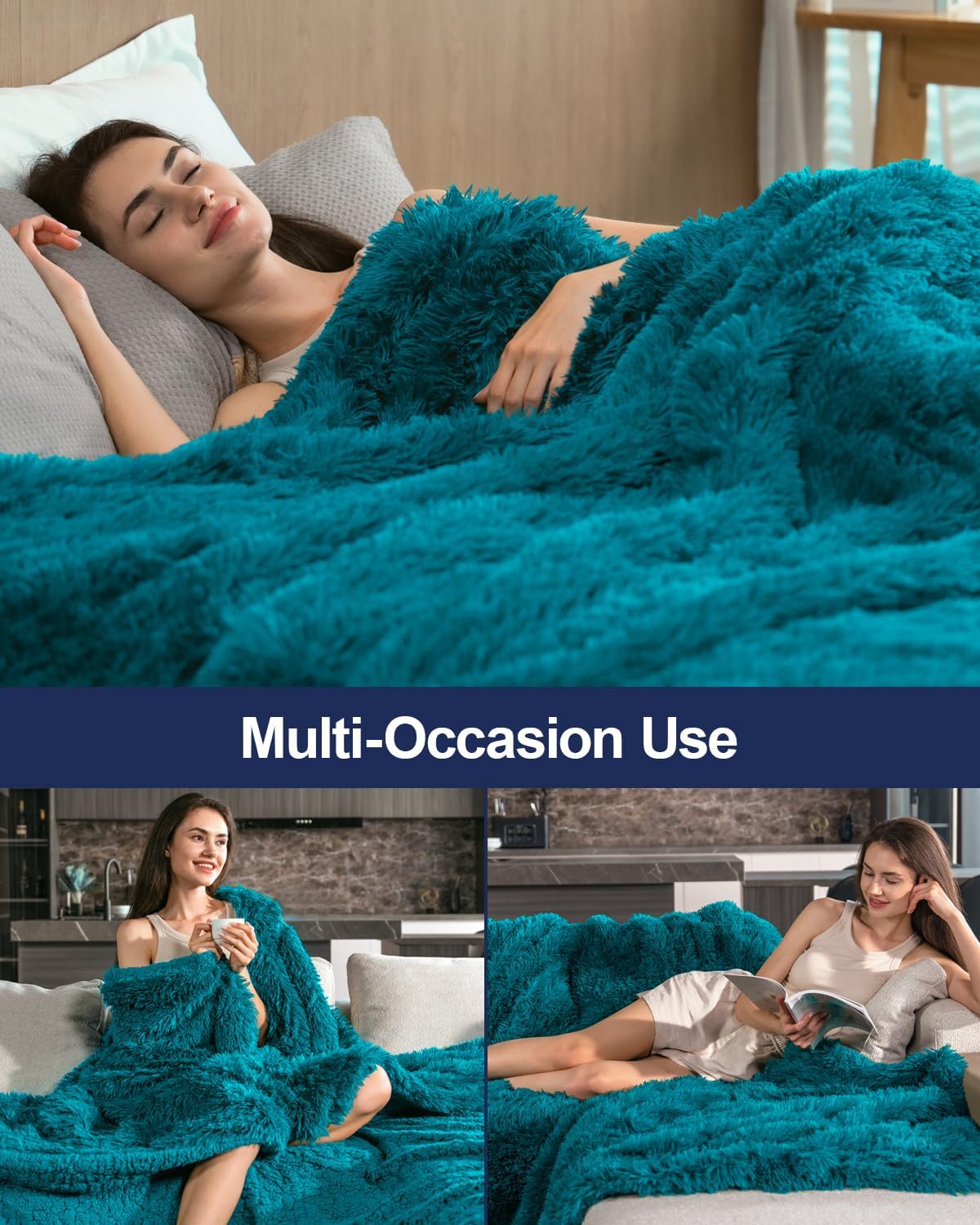 Pawque Sherpa Fleece Blanket Twin Size Teal Green - Faux Fur Fluffy Warm Plush Blankets for Bed, Cozy Thick Lightweight Reversible Decor for Winter Sofa Couch, 60x80 inches - Image 5