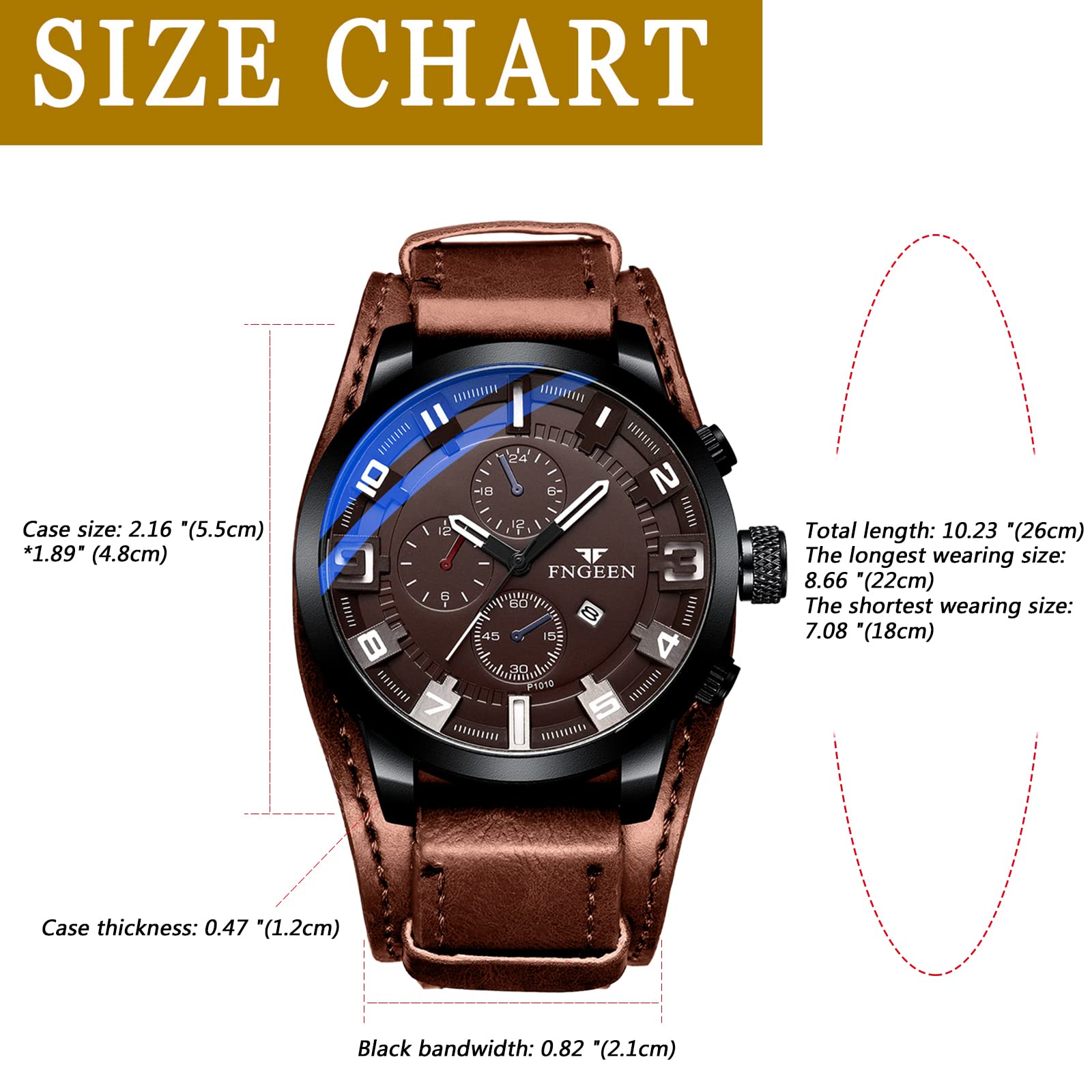 JewelryWe Herrenuhr Analog Quarz Datum Kalender Punk Militärische Armbanduhr Herren 30m wasserdichte Militär Sport Uhr mit Echtleder Leder Armband