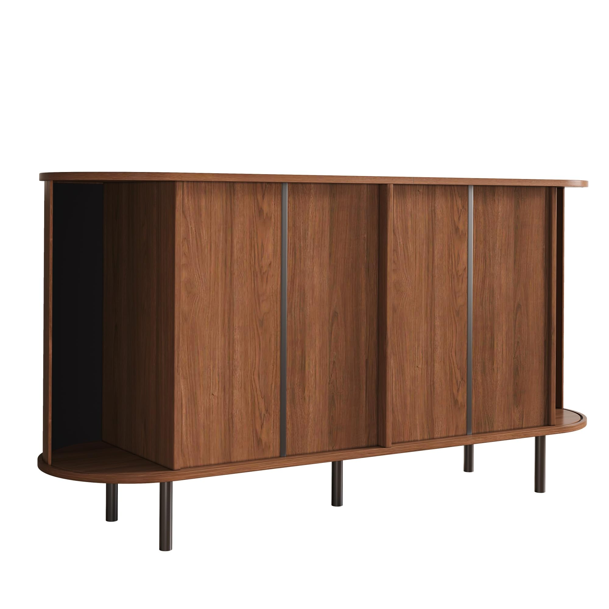 Credenza in legno di noce con 2 ante scorrevoli e scanalature verticali in rilievo, 140 x 40 x 75 cm, mobile porta TV, armadietto portaoggetti per soggiorno e corridoio elegante