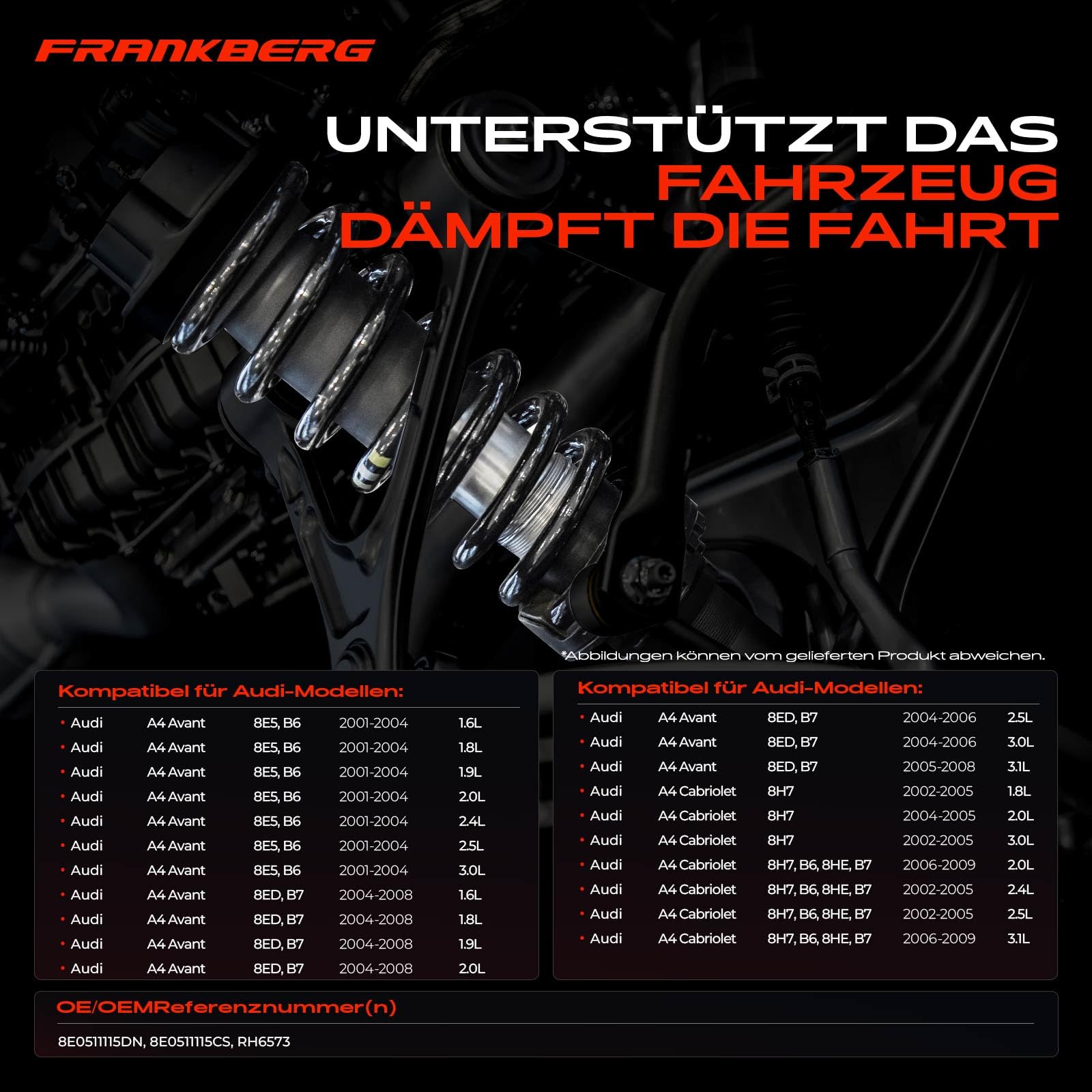 Frankberg 2x Federn Fahrwerksfeder Hinterachse Kompatibel mit A4 Avant 2001-2008 A4 Cabriolet 2002-2009 Replace# 8E0511115DN
