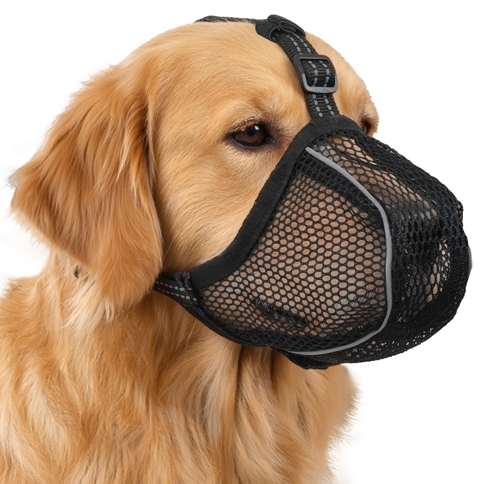 AUAUY Museruola per Cane, Museruola Riflettente Regolabile, Materiale a Rete Morbido, Impedisce di Mangiare e Leccare, Museruolas Anti-Morso e Anti-Abbaio per Diverse Razze Canine (Nero,XL)