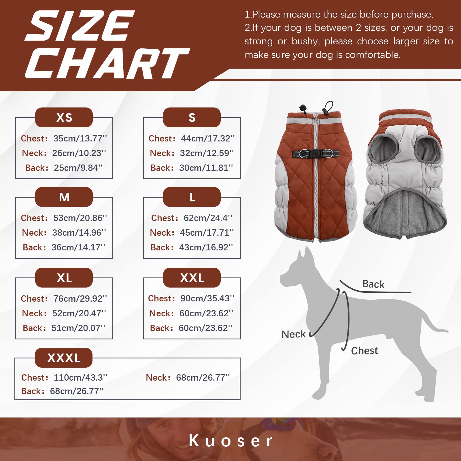Kuoser Perros Abrigo, Impermeable Chaqueta arnes Perro de Invierno, 3XL | Perros Chaqueta impermeable, abrigo cálido de invierno con cremallera, tiras reflectantes y cordón ajustable para exteriores