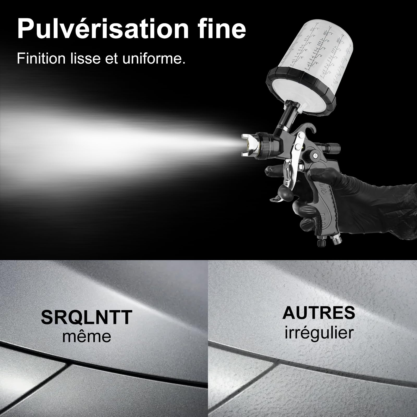HVLP Professionnel Pistolet à Peinture avec 10 gobelets jetables de 650 ML, Pistolet Peinture Air Comprimé 3 Buses 1,4/1,7/2,0/2.5mm et Accessoires, HVLP Meubles Voiture de réparation
