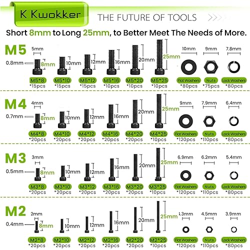 Miniatura 47 de Juego de tornillos y tuercas de cabeza de botón hexagonal de 24 tamaños M2 M3 M4 M5 de 0.31 a 0.99 pulgadas, kit de tuercas y tornillos de acero