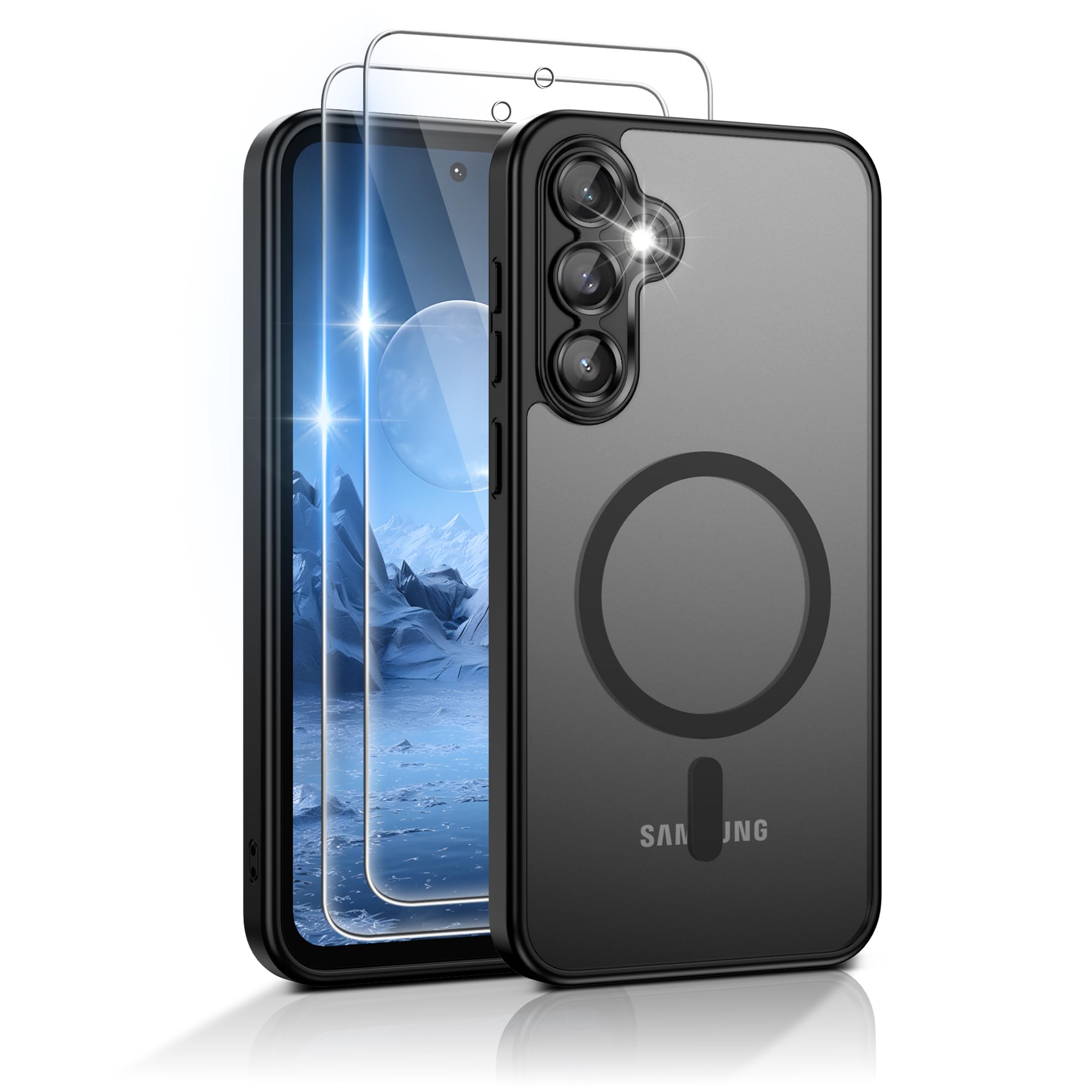 Gritup for Samsung Galaxy S23 FE Case with 2 PCS Screen Protector (Compatible with MagSafe)(Military Grade Protection) Slim Translucent Matte & Anti-Fingerprint Phone Cover for S23 FE,Black Global Recycled Standard Global Recycled Standard Global Recycled Standard