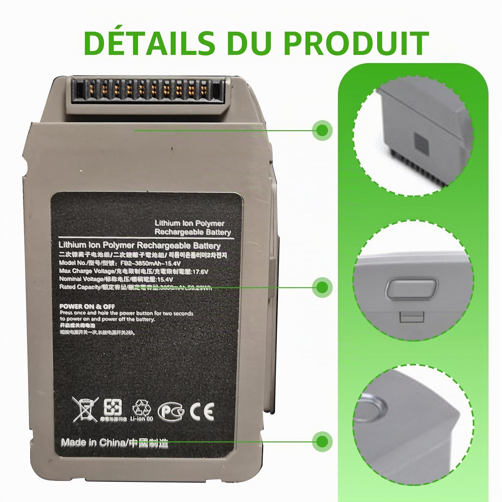 XITAIAN Batterie Rechargeable Lipo Intelligent Flight 15.4V 3850 mAh 59.29Wh pour DJI Mavic 2 Pro Mavic 2 Zoom Drone