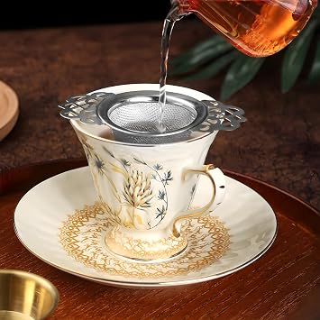 SULIVES 2-Pack Tea Strainers, Stainless Steel Fine Mesh with Drip Bowls - Loose Leaf Tea Filter