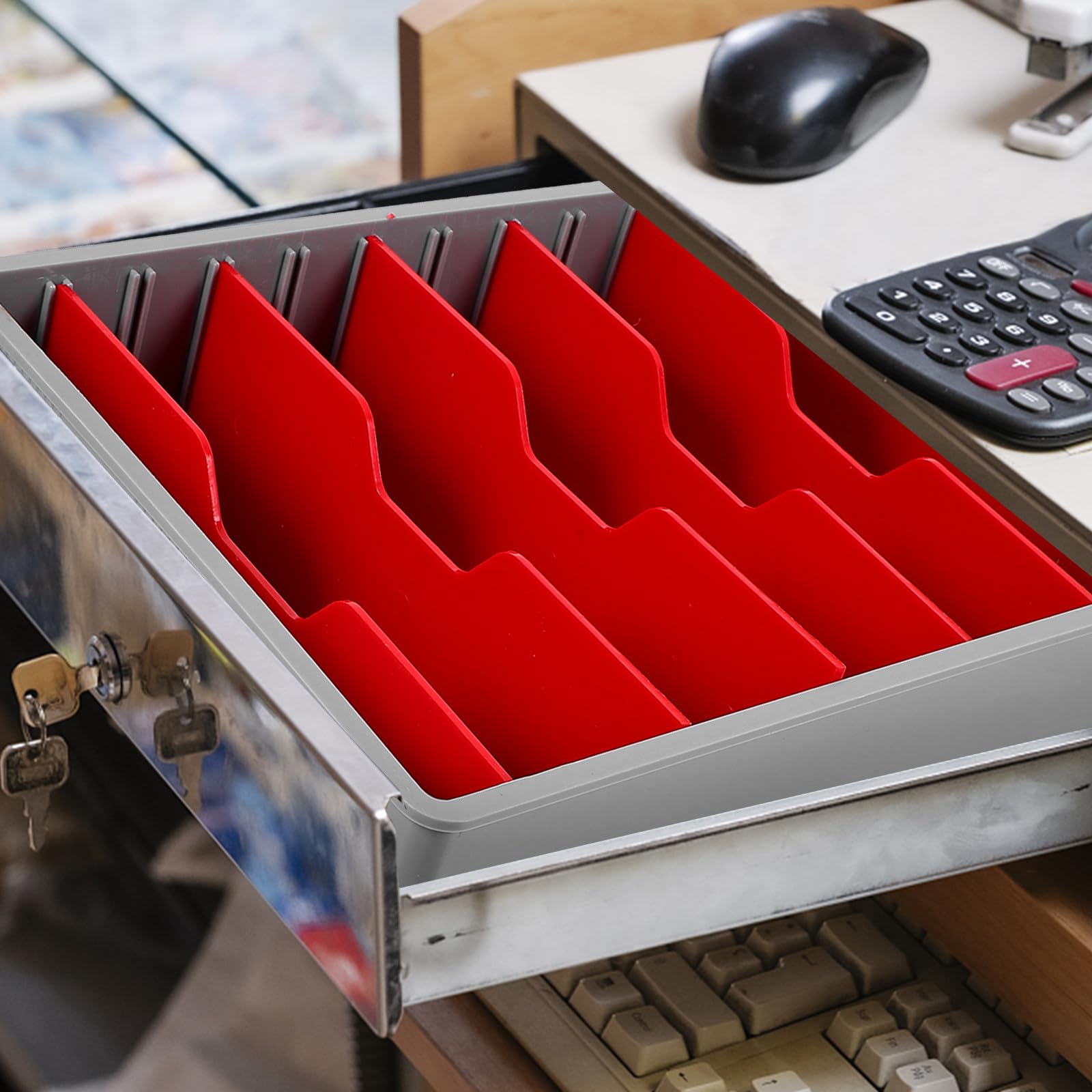Healeved Cassetto per Banconote Cinque Scomparti Portamonete Cassa per Soldi Negozio Vassoio Contanti Supermercato