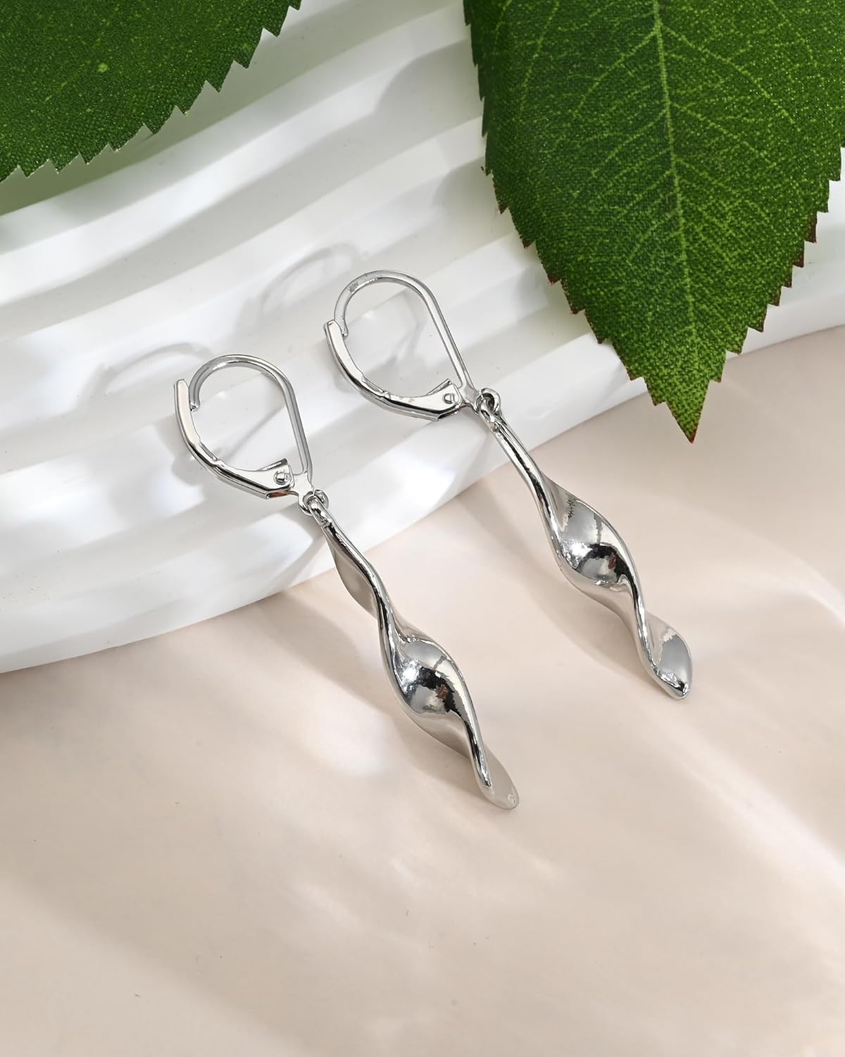 Silver Twisted Leverback Earrings for Women, Hypoallergenic Silver Spiral Drop Dangle Earrings for Women Statement Lightweight Leverback Dangling Jewelry Gifts - Image 7