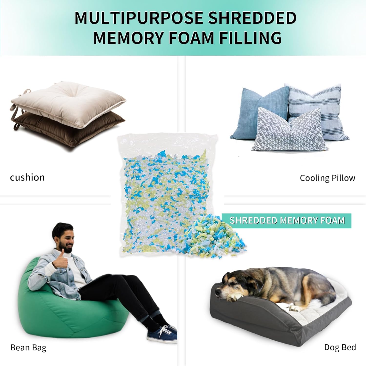 5lbs Shredded Memory Foam Bean Bag Filler, Soft and Convenient Bean Bag Filling Pillow Stuffing for Beanbag, Couch, Cushion, Stuffed Animals, Dog Bed, Arts Crafts - Image 6