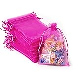 YHJZ 100PCS Organza Bags, 4x6 inches (10x15cm) Small Mesh Bags Drawstring, Hot Pink Jewelry Gift Pouches for Wedding, Party, Festival (Hot Pink)