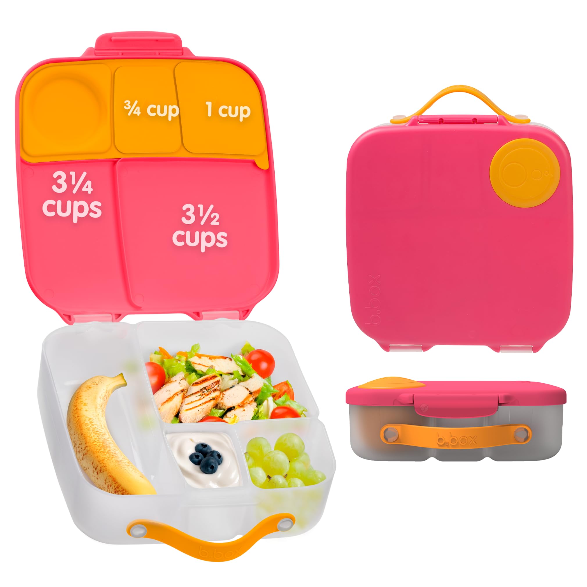 b.box Lunchbox | Jumbo Bento Box with 4 Compartments (2 Leakproof), Removable Divider, Gel Cold Pack | Ideal for School | From 3+ | 1L capacity - Strawberry Shake