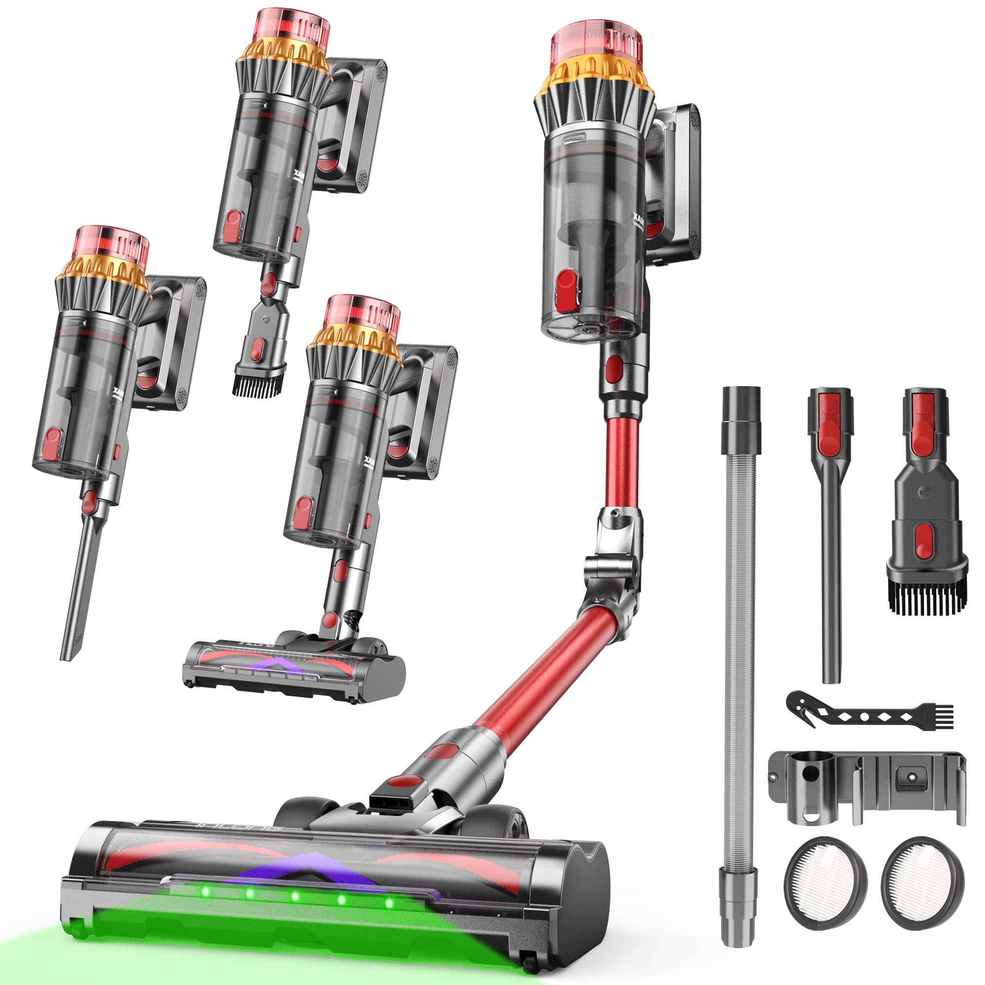 Aspirador escoba inalámbrico 650 W 75 KPa, Autonomía de 70 minutos | Cepillo antienredos, filtro HEPA Lavable, colector 1,6 L, LED verde, sin bolsa